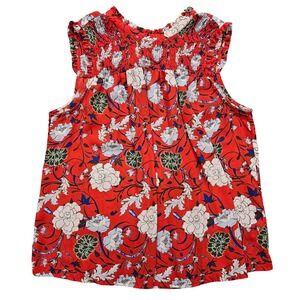 Eliane Rose Red Floral Smocked High Neck Sleeveless Blouse L